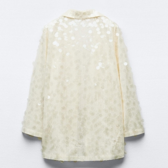 ZARA SEQUIN OPEN FRONT BLAZER Size S Cream - Picture 8 of 16